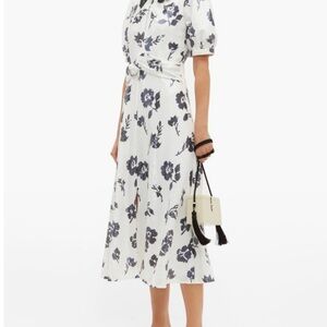 SELF PORTRAIT Sequin Floral White and Blue Midi Dress size 0/2
